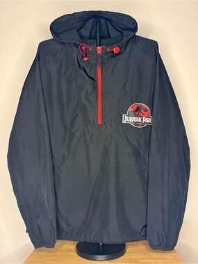Universal Studios Jurassic Park Black Windbreaker Jacket with Red Accents